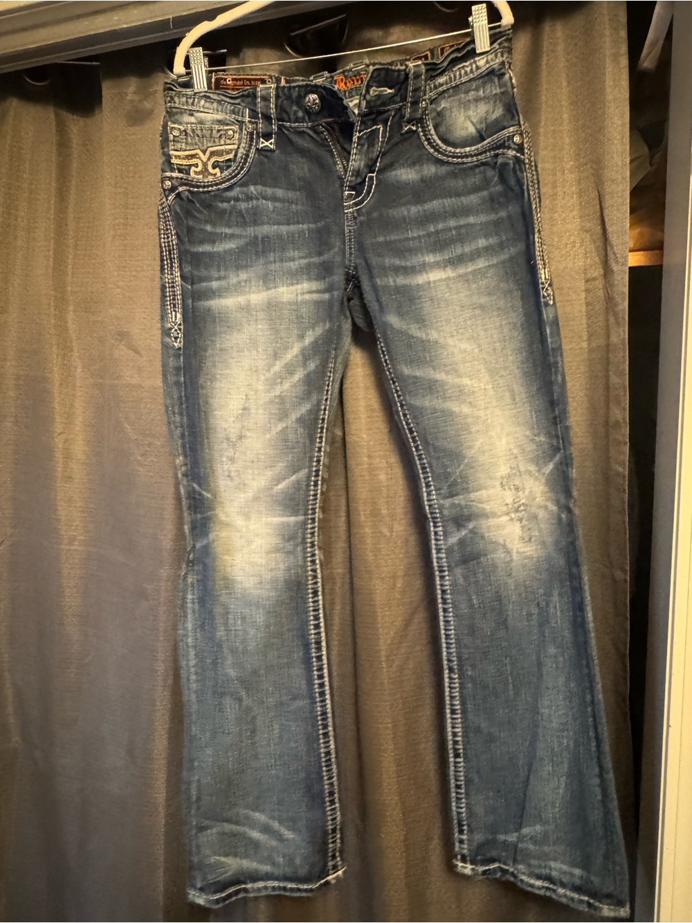 Rock Revival Men's Blue Distressed Bootcut Jeans